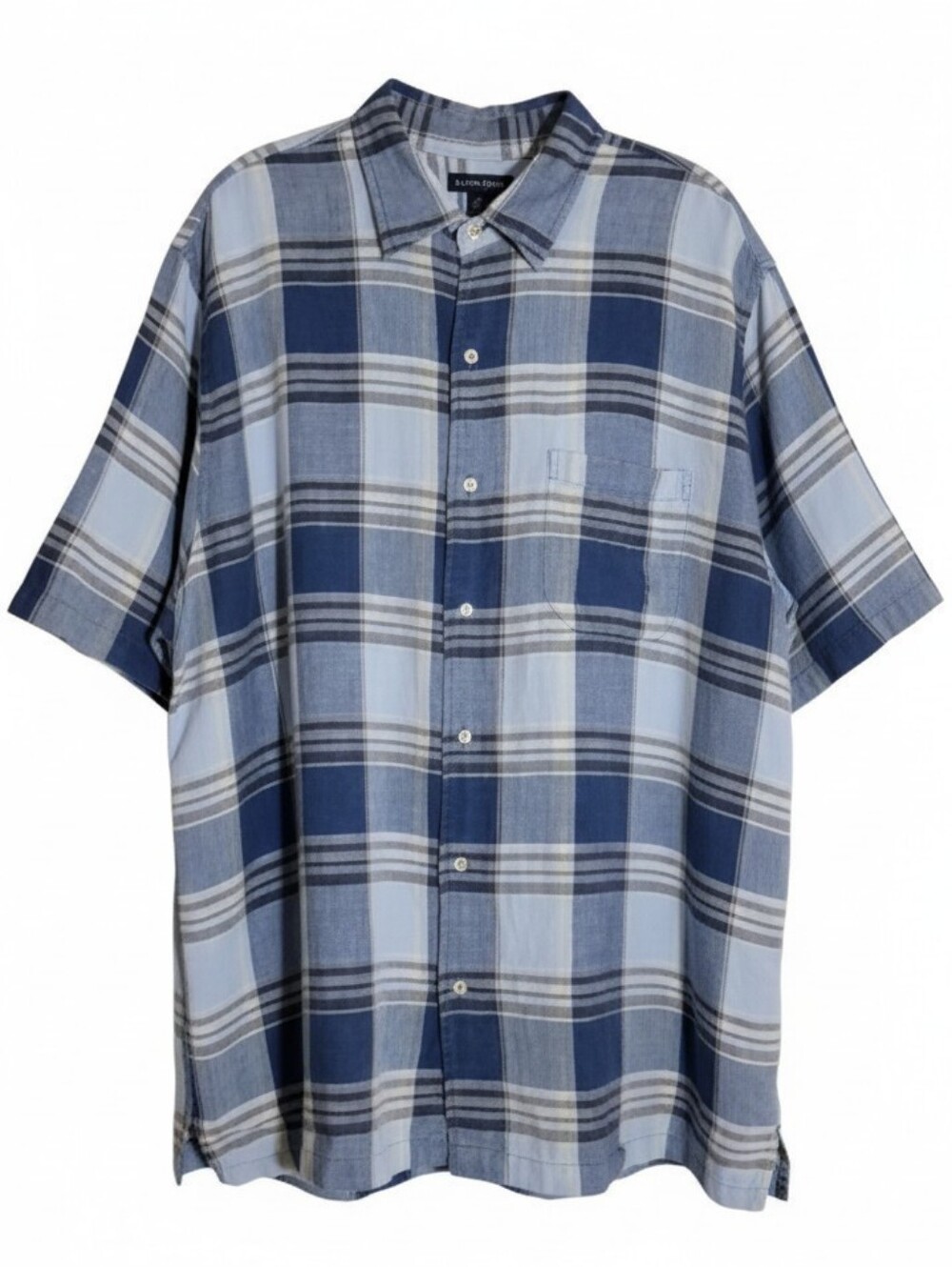 Lands' End men's XL 100% linen plaid short sleeve button down shirt casual